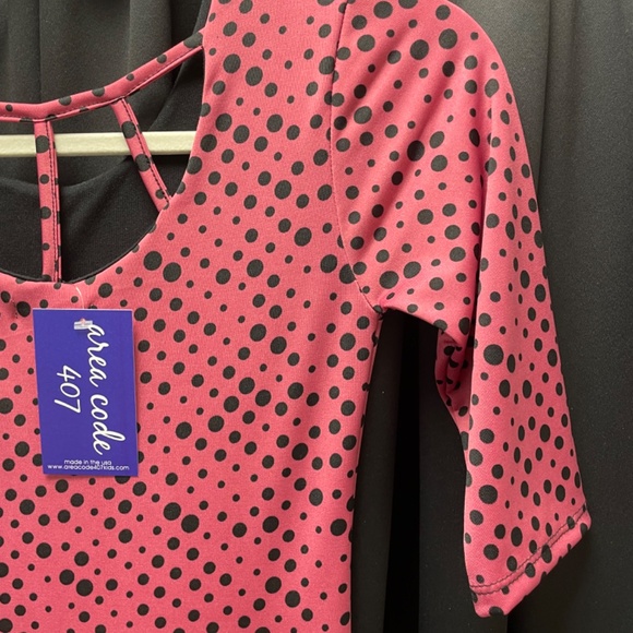 NWT Pink with Black Polka Dots Girls Dress 3/4 Sleeve - Picture 3 of 3
